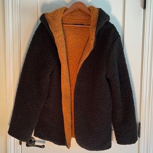 Black Hooded Teddy Jacket